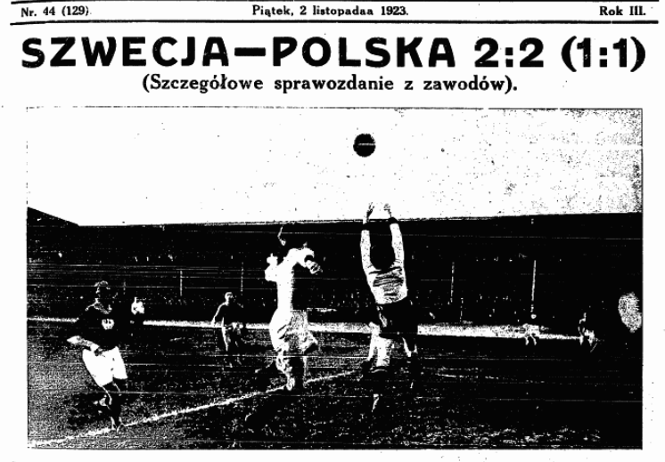 Polska - Szwecja 1 listopada 1923. Przegląd Sportowy z dn. 2.11.1923