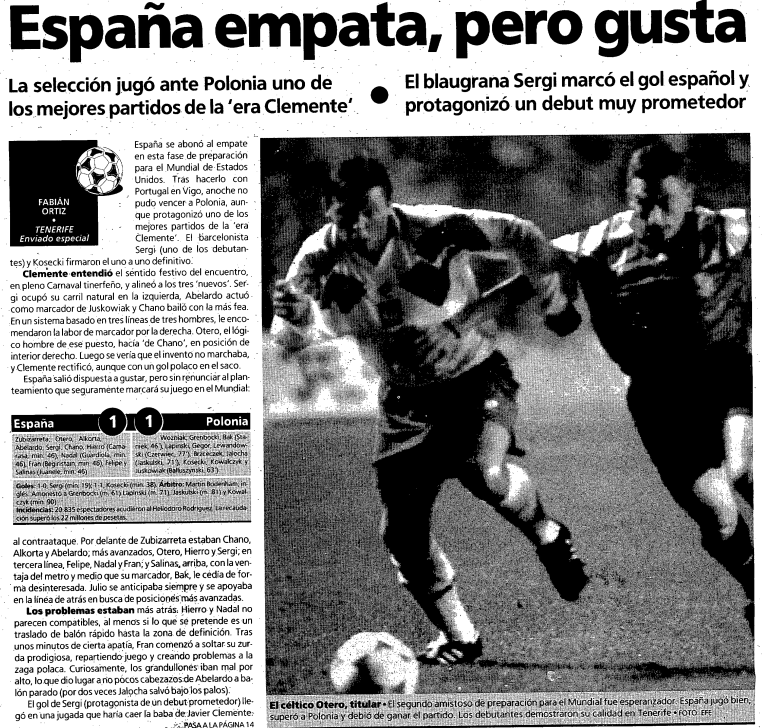 Hiszpania - Polska 1994 Źródło: El Mundo Deportivo