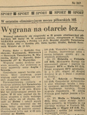 Albania - Polska 1989 Dziennik Polski nr 267 16.10.1989