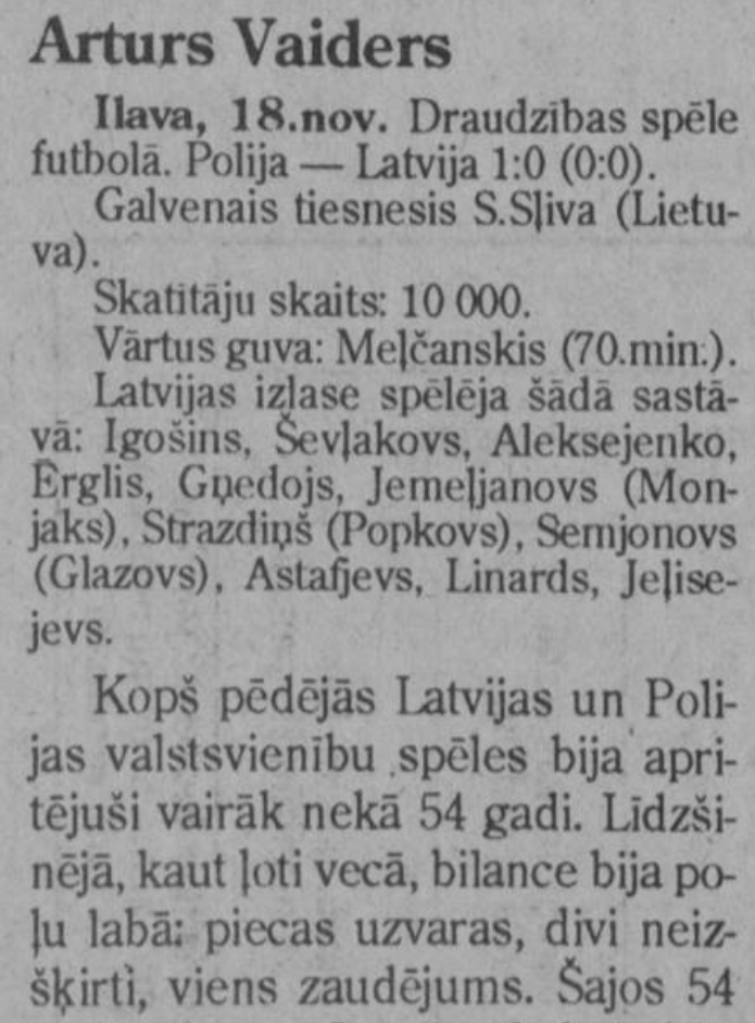 Polska-Łotwa. 20.11.1992.